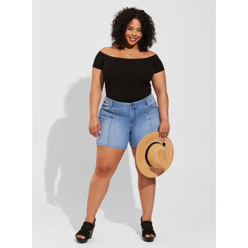 NWT Torrid 5X Deep Black Everyday Ribbed Knit Off The Shoulder Neckline Bodysuit - Picture 3 of 8